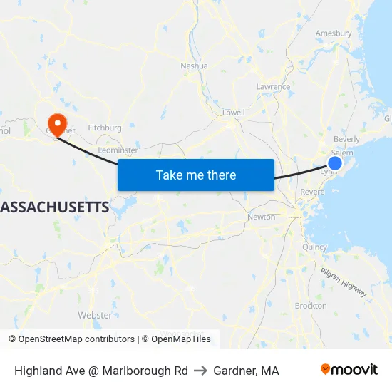 Highland Ave @ Marlborough Rd to Gardner, MA map