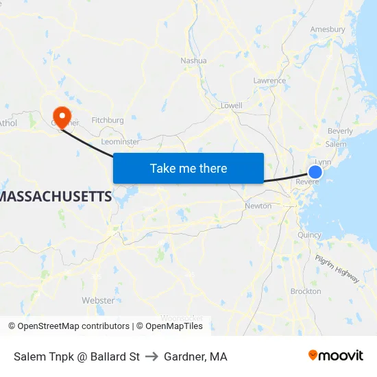 Salem Tnpk @ Ballard St to Gardner, MA map
