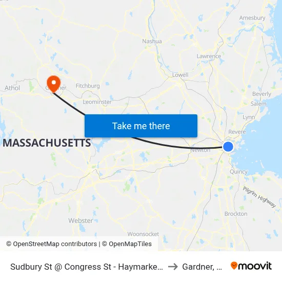 Sudbury St @ Congress St - Haymarket Sta to Gardner, MA map