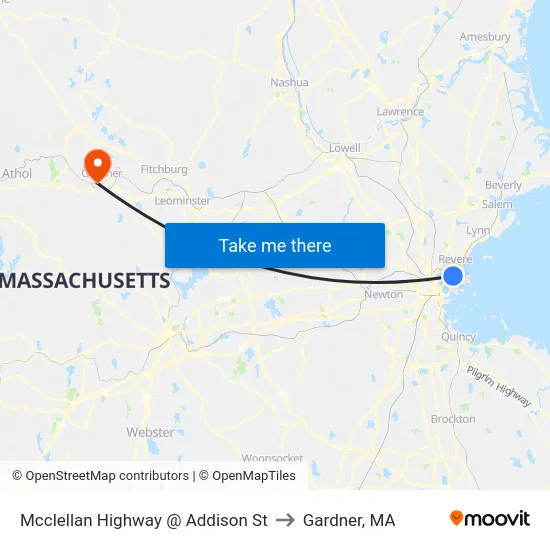 Mcclellan Highway @ Addison St to Gardner, MA map