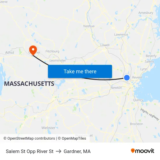 Salem St Opp River St to Gardner, MA map