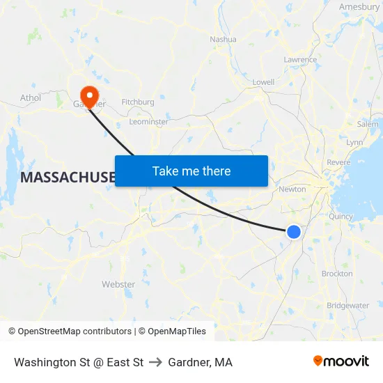 Washington St @ East St to Gardner, MA map