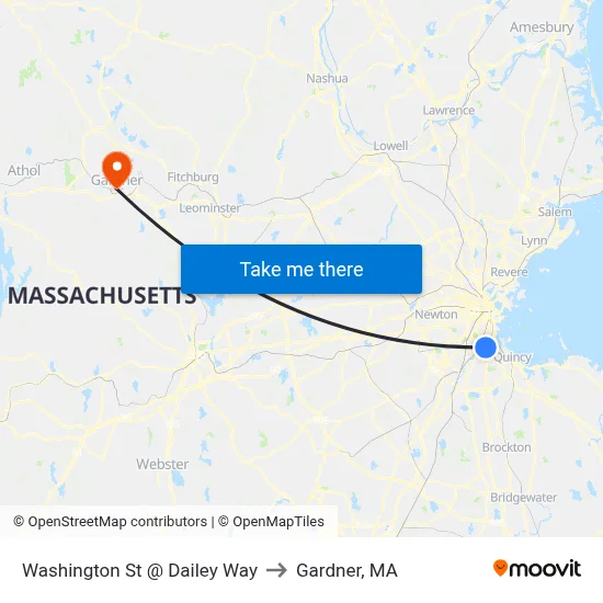 Washington St @ Dailey Way to Gardner, MA map