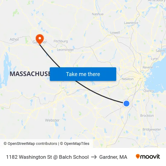1182 Washington St @ Balch School to Gardner, MA map