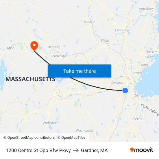 1200 Centre St Opp Vfw Pkwy to Gardner, MA map