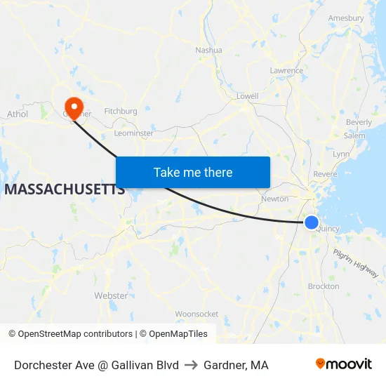 Dorchester Ave @ Gallivan Blvd to Gardner, MA map