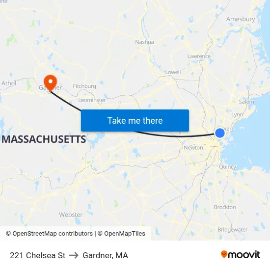 221 Chelsea St to Gardner, MA map