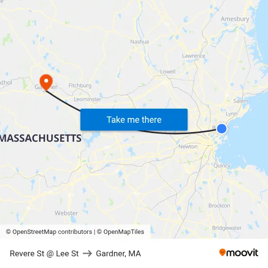 Revere St @ Lee St to Gardner, MA map