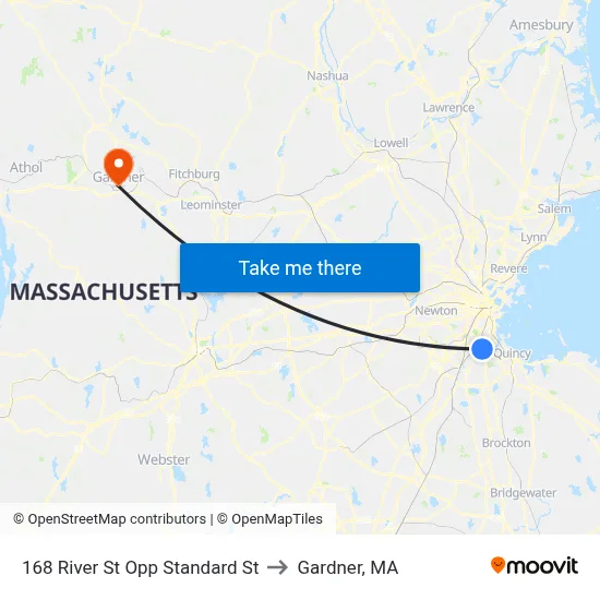 168 River St Opp Standard St to Gardner, MA map