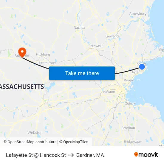 Lafayette St @ Hancock St to Gardner, MA map
