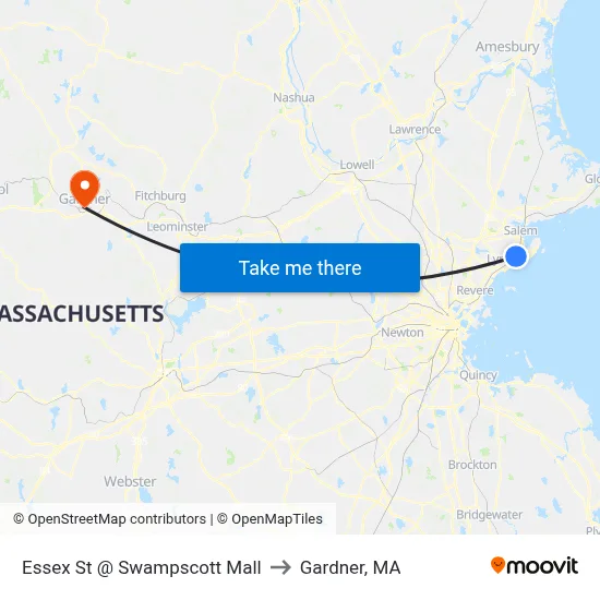 Essex St @ Swampscott Mall to Gardner, MA map