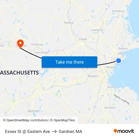 Essex St @ Eastern Ave to Gardner, MA map