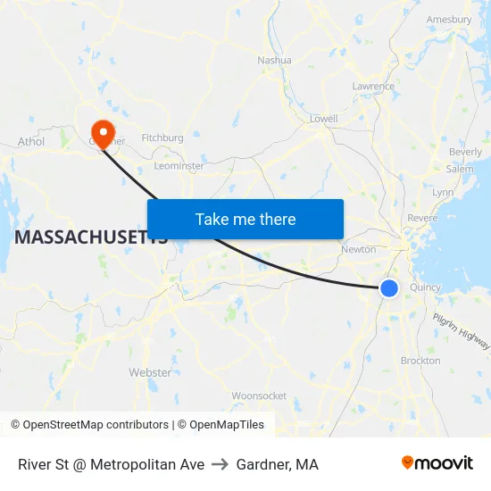 River St @ Metropolitan Ave to Gardner, MA map