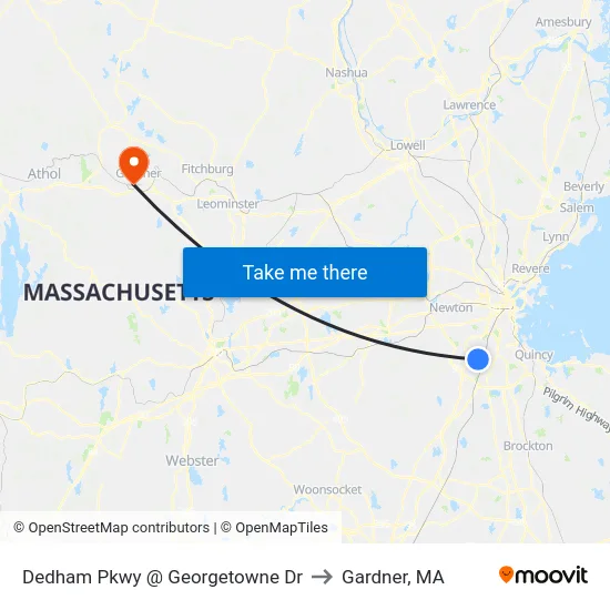 Dedham Pkwy @ Georgetowne Dr to Gardner, MA map