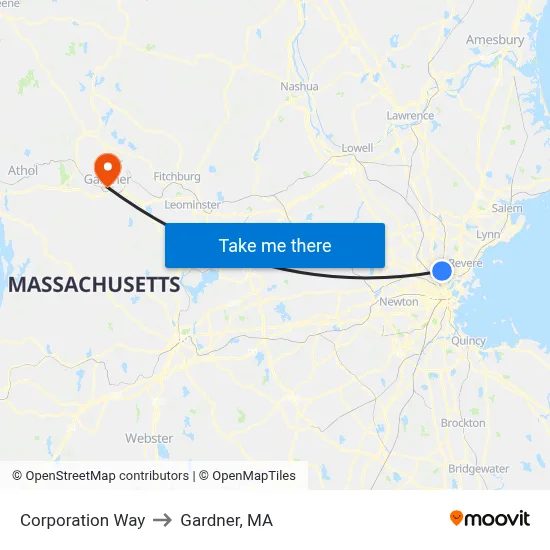 Corporation Way to Gardner, MA map