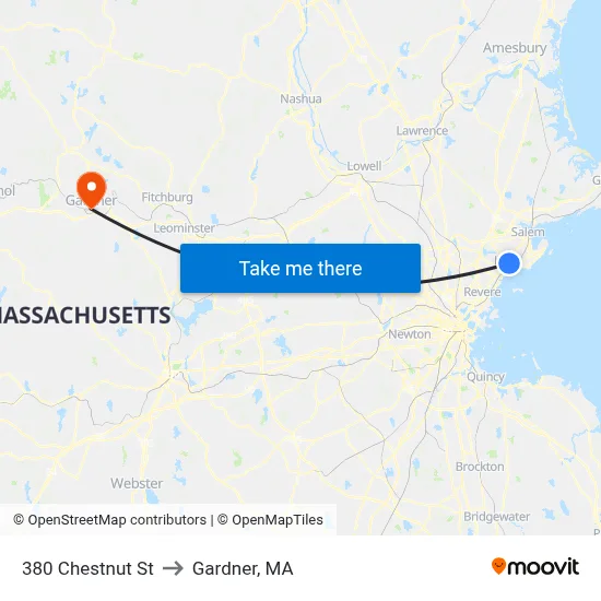 380 Chestnut St to Gardner, MA map