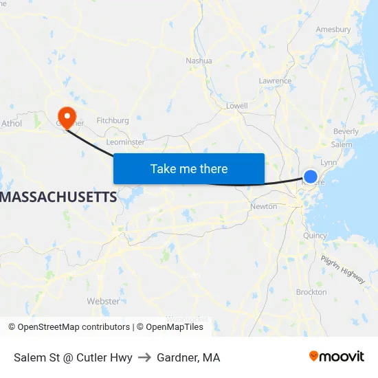 Salem St @ Cutler Hwy to Gardner, MA map