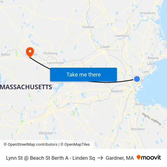 Lynn St @ Beach St Berth A - Linden Sq to Gardner, MA map