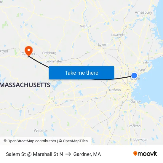 Salem St @ Marshall St N to Gardner, MA map