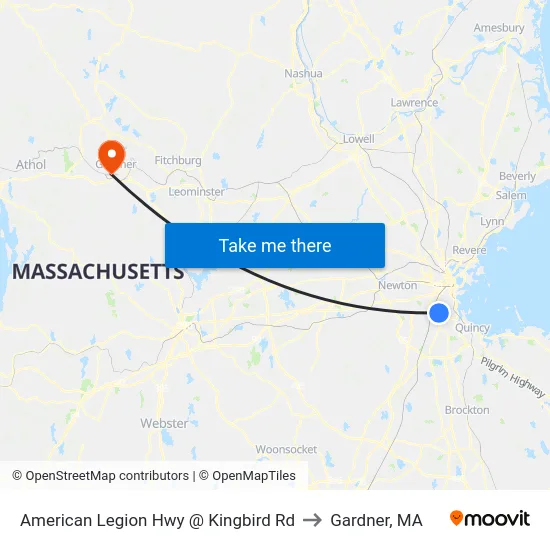 American Legion Hwy @ Kingbird Rd to Gardner, MA map