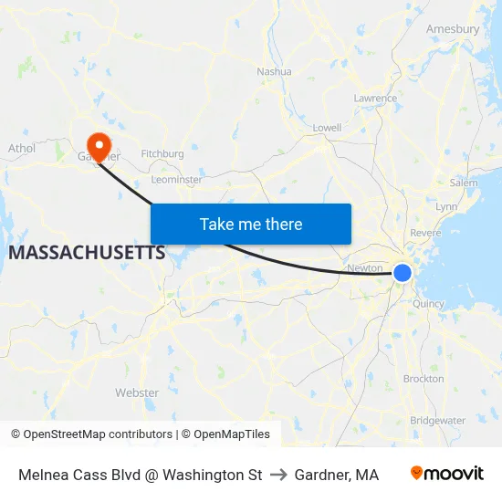 Melnea Cass Blvd @ Washington St to Gardner, MA map