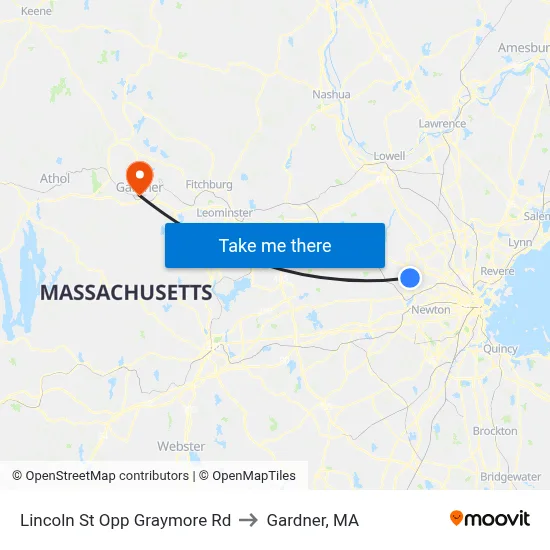 Lincoln St Opp Graymore Rd to Gardner, MA map