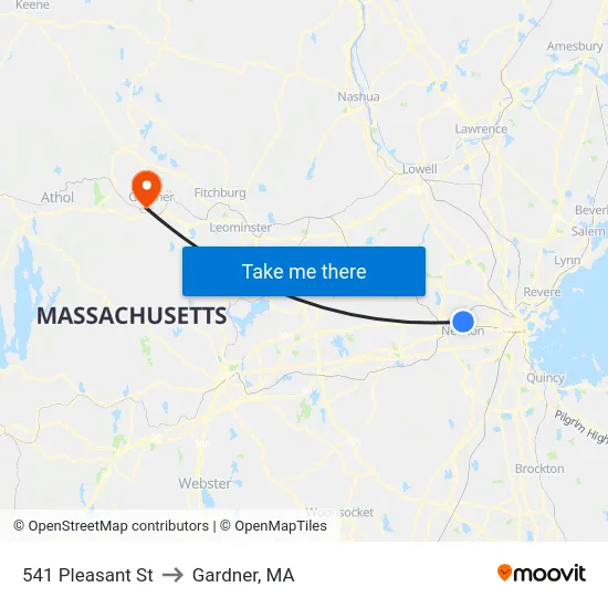 541 Pleasant St to Gardner, MA map