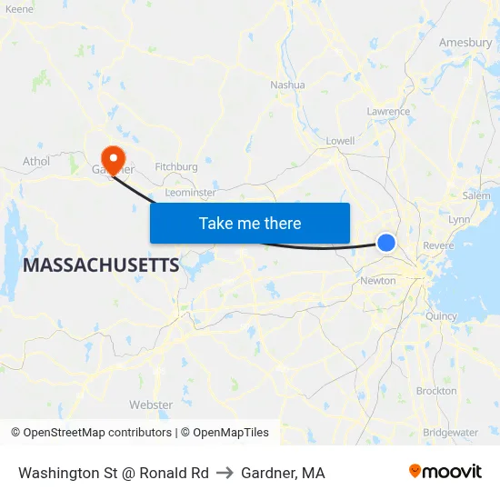 Washington St @ Ronald Rd to Gardner, MA map