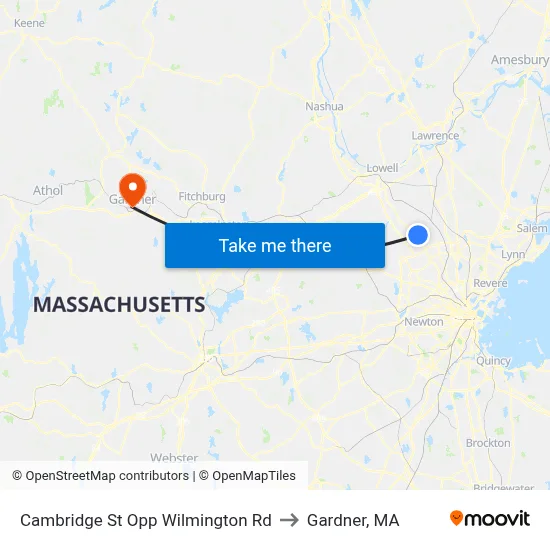 Cambridge St Opp Wilmington Rd to Gardner, MA map
