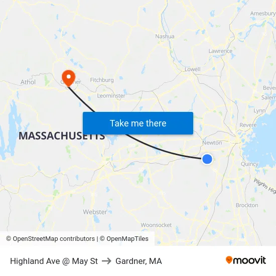 Highland Ave @ May St to Gardner, MA map