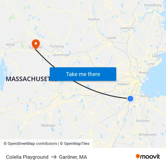 Colella Playground to Gardner, MA map