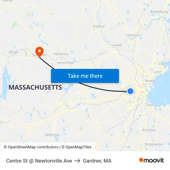 Centre St @ Newtonville Ave to Gardner, MA map