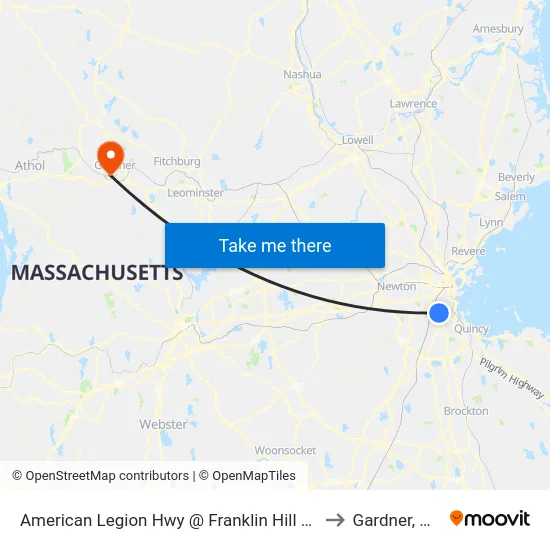 American Legion Hwy @ Franklin Hill Ave to Gardner, MA map