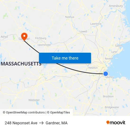 248 Neponset Ave to Gardner, MA map
