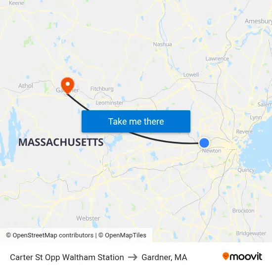Carter St Opp Waltham Station to Gardner, MA map