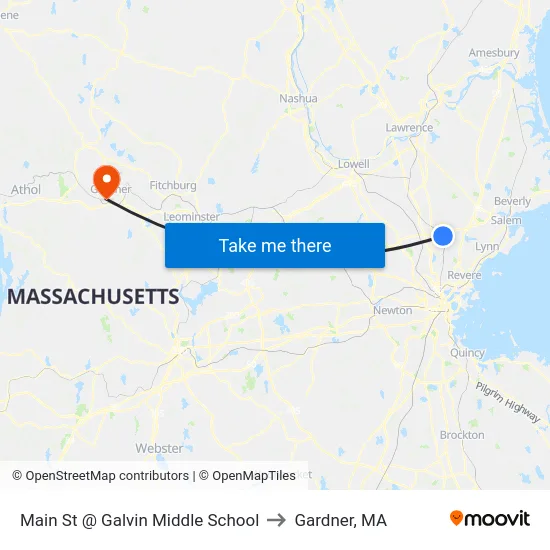 Main St @ Galvin Middle School to Gardner, MA map