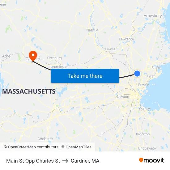 Main St Opp Charles St to Gardner, MA map