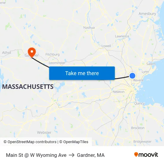 Main St @ W Wyoming Ave to Gardner, MA map