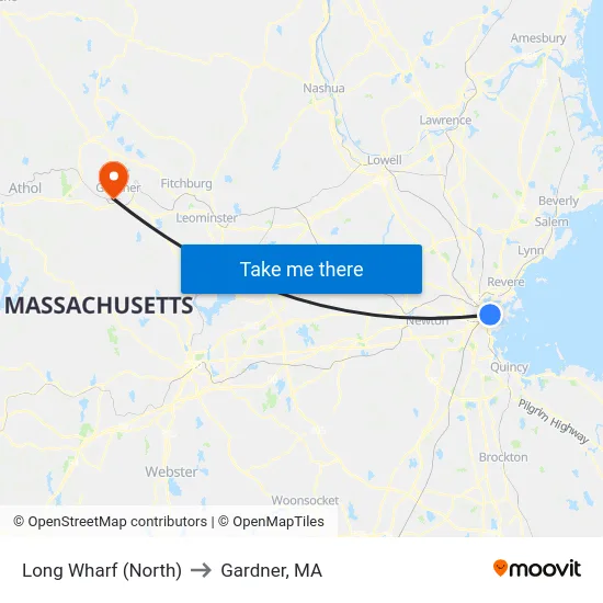 Long Wharf (North) to Gardner, MA map
