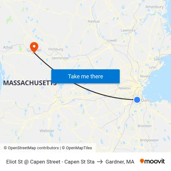 Eliot St @ Capen Street - Capen St Sta to Gardner, MA map