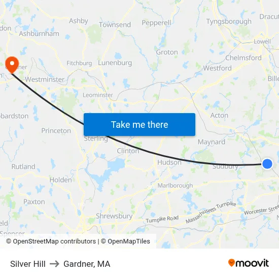 Silver Hill to Gardner, MA map