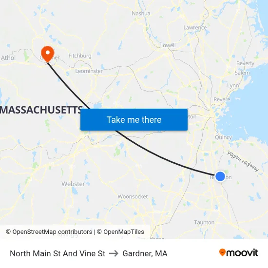North Main St And Vine St to Gardner, MA map