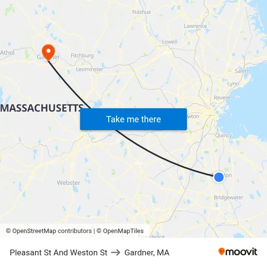 Pleasant St And Weston St to Gardner, MA map