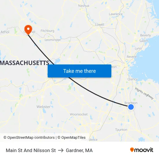 Main St And Nilsson St to Gardner, MA map