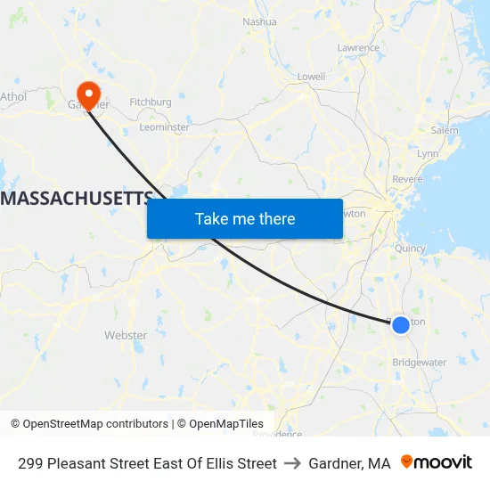 299 Pleasant Street East Of Ellis Street to Gardner, MA map