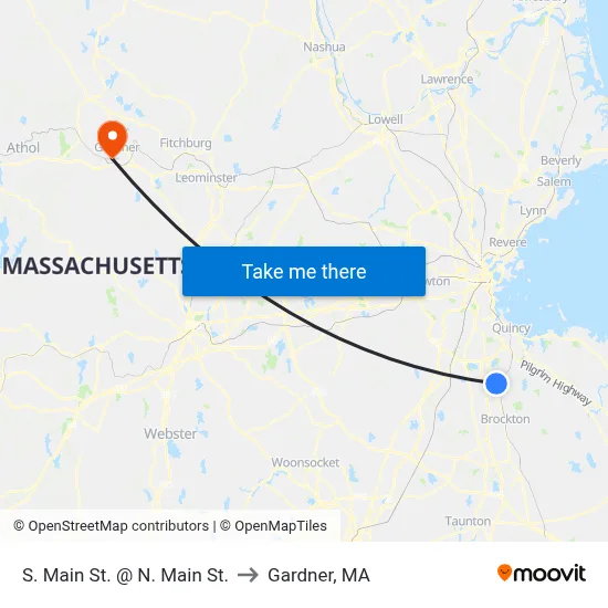 S. Main St. @ N. Main St. to Gardner, MA map