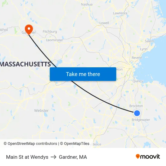 Main St at Wendys to Gardner, MA map