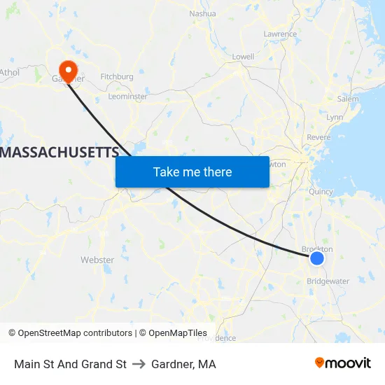 Main St And Grand St to Gardner, MA map