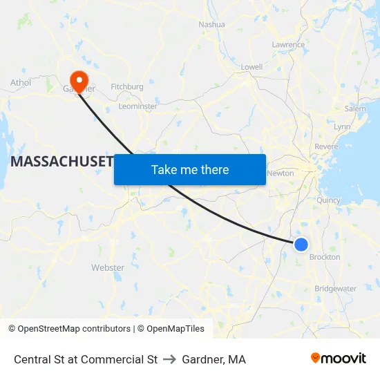 Central St at Commercial St to Gardner, MA map
