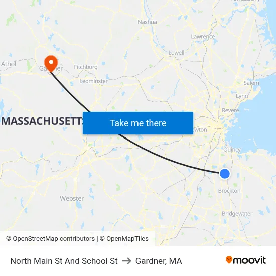 North Main St And School St to Gardner, MA map